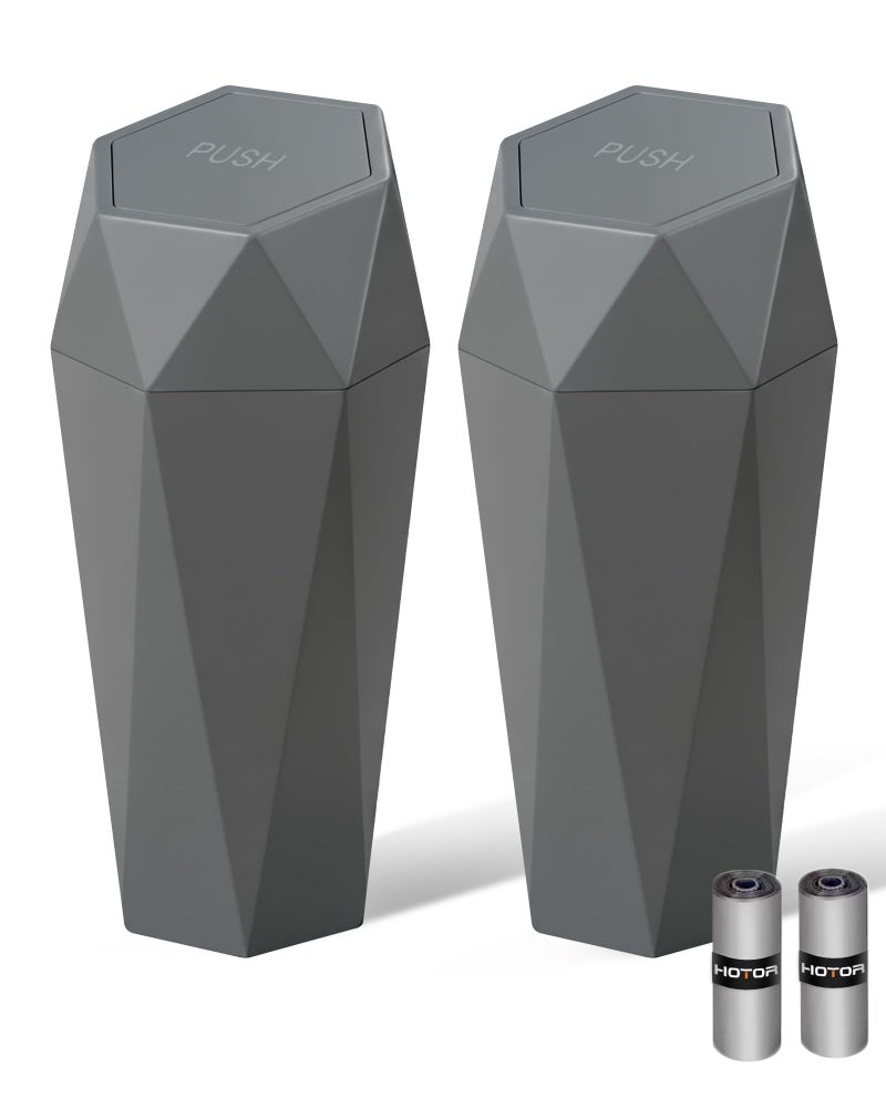 HOTOR Car Trash Can with Lid - 2 Pack, Car Accessories for Interior, Leakproof Vehicle Garbage Can with 30 Attached Trash Bags, Multipurpose Organizers and Storage for Home, Office, Dark Grey